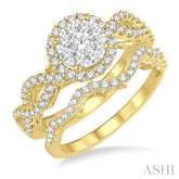 1 ctw Round Cut Diamond Lovebright Bridal Set with 3/4 ctw Engagement Ring and 1/5 ctw Wedding Band in 14K Yellow and White Gold